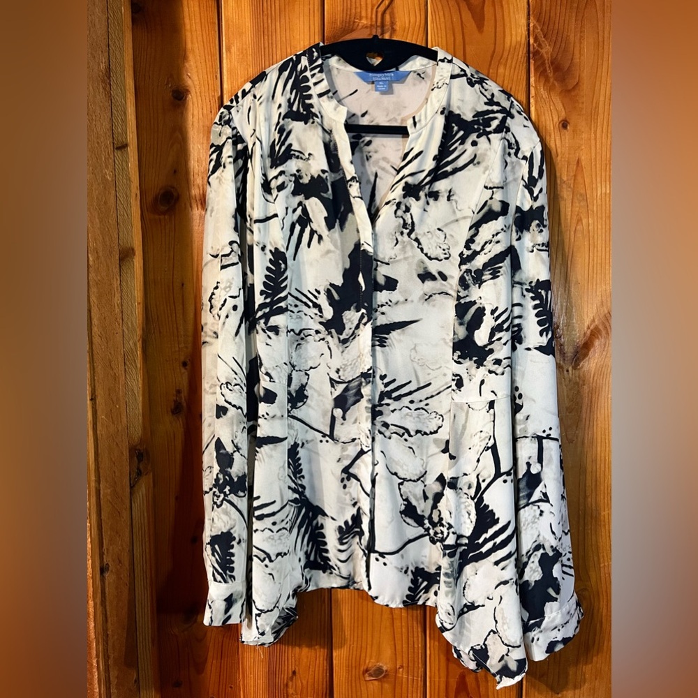Simply Vera Vera Wang White & Blue Blouse Size XL